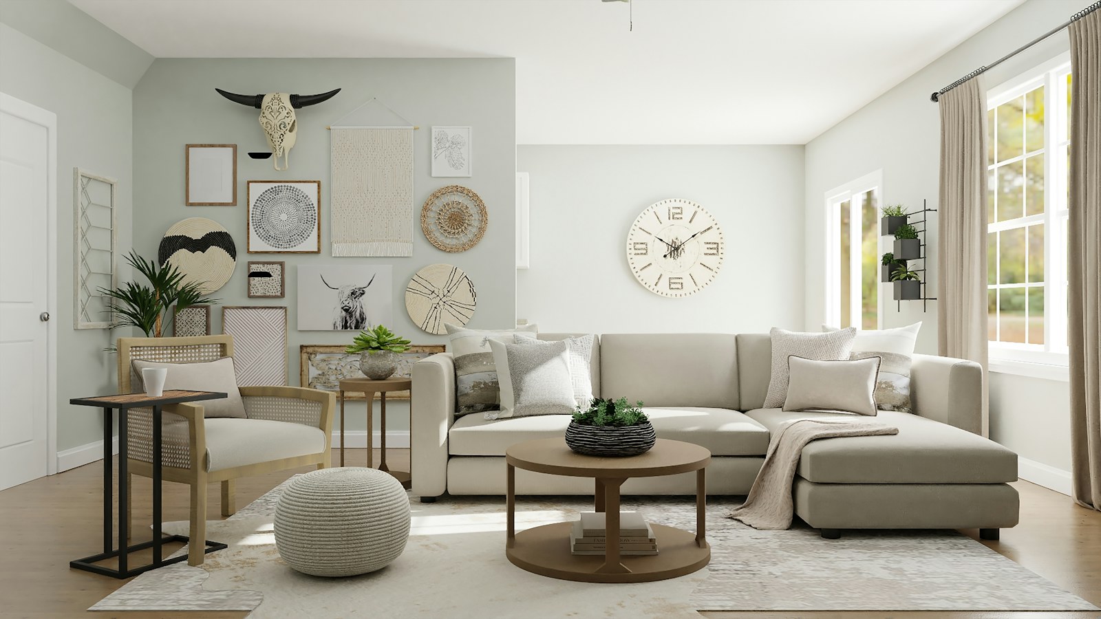 A relaxed interior with warm wood, soft fabrics and layered details